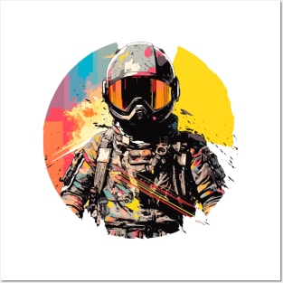 Man With Helmet Video Game Character Futuristic Warrior Portrait  Abstract Posters and Art